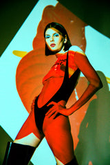 Bodysuit, ochentas, deportivo, sensual, thong, pierna, elástico, nylon, algodón, negro, modelo pelo corto, foto artistica