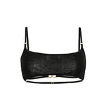 Bandeau bra,  cut-out,  elástico,  japonés,  suave,  delicado,  sensual,  colección erótica,  dorado,  femenino, modelo fondo blanco