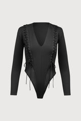 Bodysuit, ochentas, sensual, elegante, cordones, bambú, transpirable, negro, cómodo, knicker.