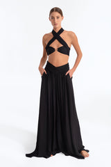 Brooke, Multi Bandeau, Negro, Tirantes, Malla, Forrado, Verano, Playa, Cuello, Cintura, Modelo caucasica, Fondo blanco, Look completo, Parte frontal