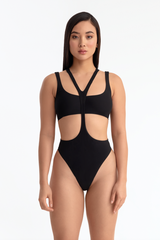 Bodysuit, arnés, negro, ochentas, deportivo, dos piezas, g-string, sensual, conjunto, atrevido, modelo asiatica