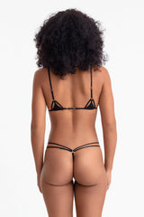 Demi, Triangle Bra, Tirantes, Negro, Japonés, Delicado, Geométrico, Femenino, Suave, Modelo, Fondo blanco, Look, Parte de atras.