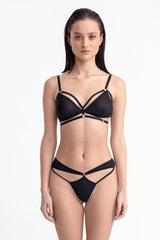Triangle bra, elástico, jaula, doble cierre, ajustable, cómodo, juguetón, elegante, lencería, negro, modelo pelo lacio