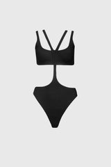 Bodysuit, arnés, negro, ochentas, deportivo, dos piezas, g-string, sensual, conjunto, atrevido, modelo con fondo blanco