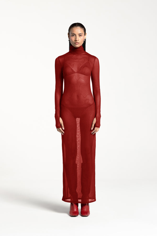 CLAUDIA TURTLE NECK DRESS CARMIN RED