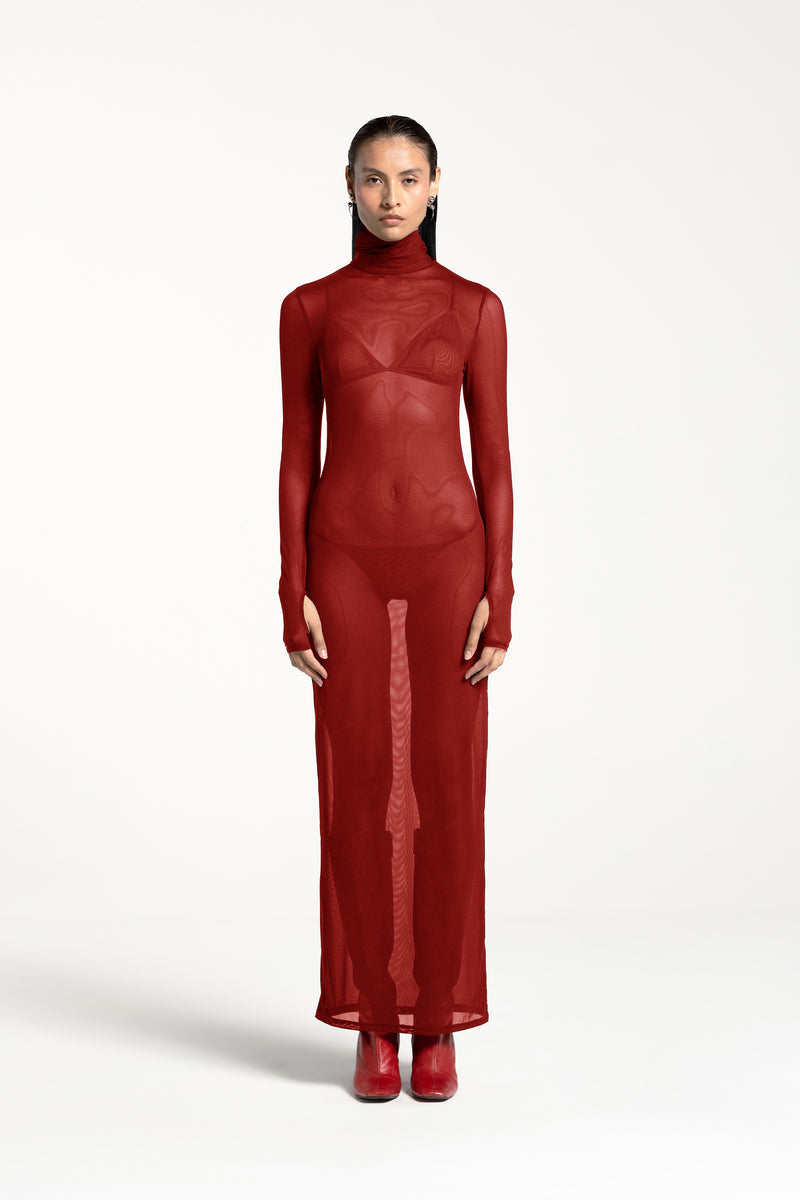 CLAUDIA TURTLE NECK DRESS CARMIN RED