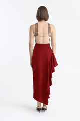 ANNE ASYMMETRIC RUFFLES SKIRT RED