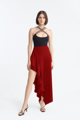 ANNE ASYMMETRIC RUFFLES SKIRT RED