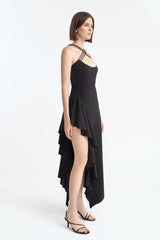 ANNE ASYMMETRIC RUFFLES SKIRT BLACK