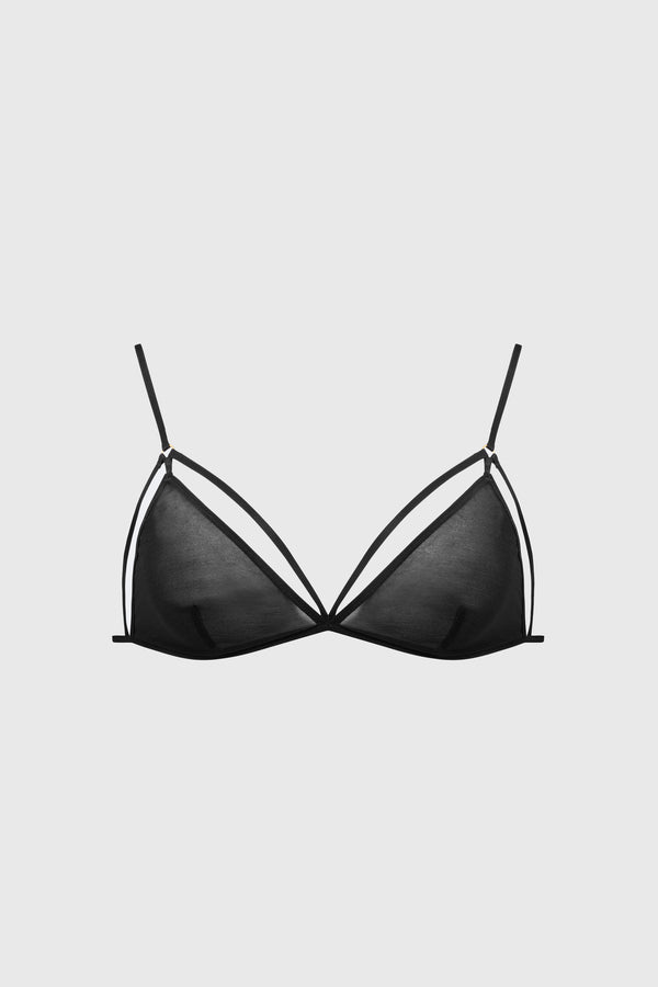 Demi, Triangle Bra, Tirantes, Negro, Japonés, Delicado, Geométrico, Femenino, Suave, Fondo blanco, Look.

